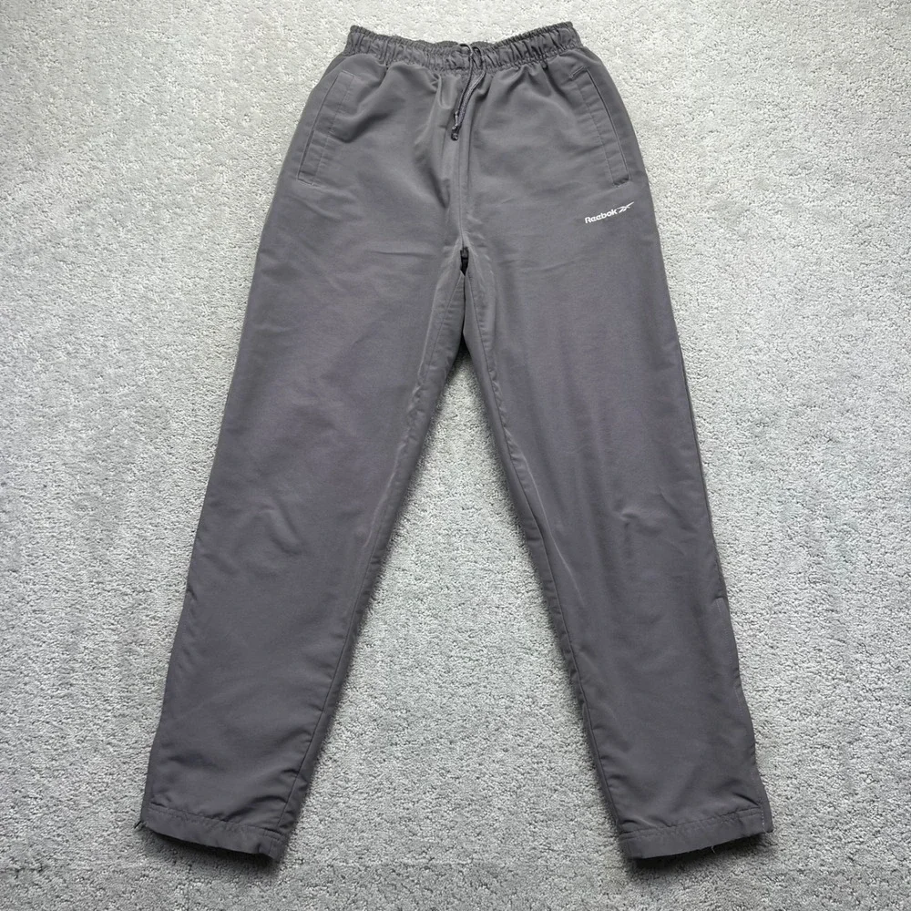 VINTAGE 90s Reebok Track Pants Womens Small Grey Faded Tapered Lined Ankle Zip